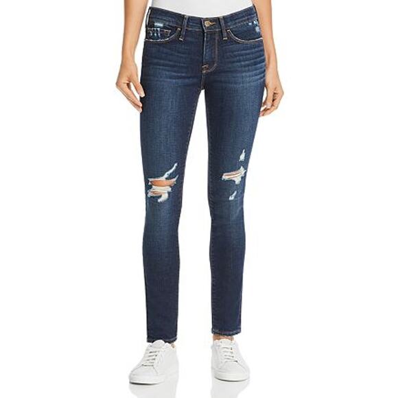 Frame Womens 24 Le Skinny de Jeanne Jeans Distressed Ripped Fray Hem Wriley Wash - Picture 13 of 13